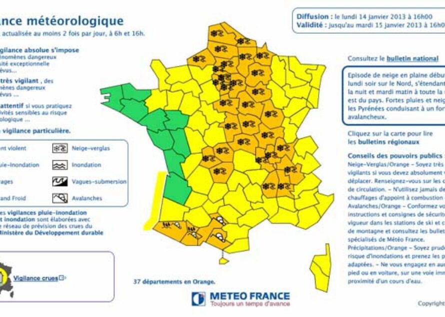 FRANCE: verglas, Neige … Alerte orange dans 37 départements