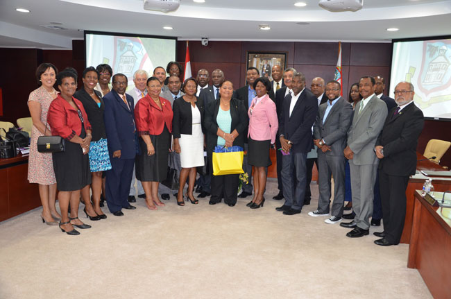The delegation of the Collectivite headed by its President Hon. Aline Hanson (left) and Member of the Parliament of Sint Maarten with President of Parliament Hon. Gracita Arrindell (right)