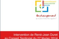 Politique. Intervention de René-Jean Duret au Conseil Territorial du 27 février 2014