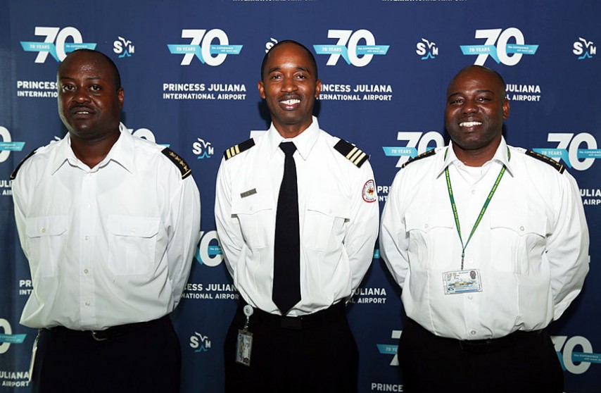 SXM firefighters (L-R), Damian Cooks, Mauricio A. Webster, Manilo Penijn, “safety is everyone’s business.” (SXM photo)
