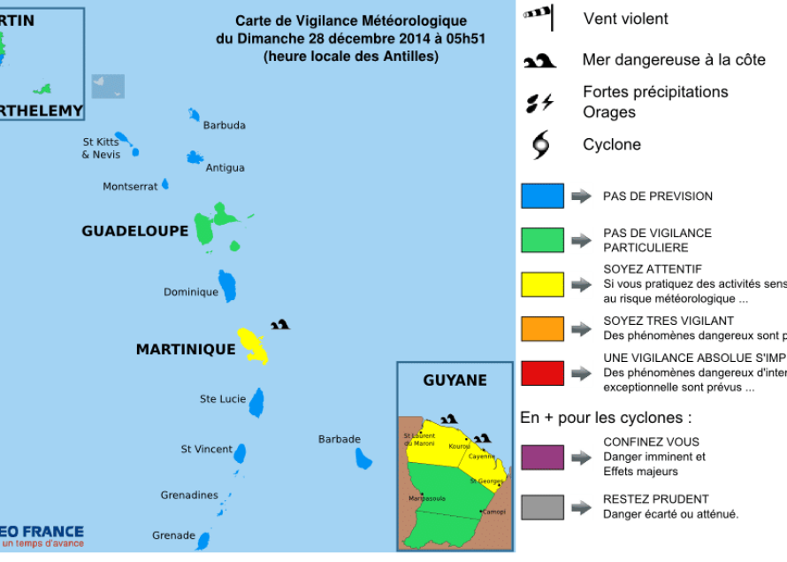 Vigilance Météo Jaune Martinique et Guyane
