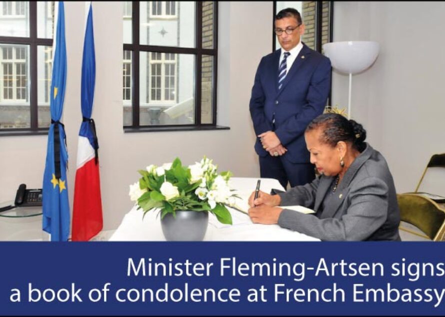 Sint Maarten – Minister Fleming-Artsen signs a book of condolence at French Embassy in The Hague