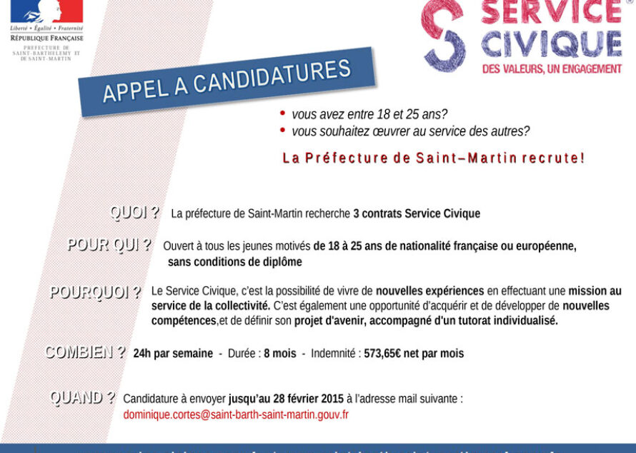La Préfecture de Saint-Martin recrute 3 personnes dans le cadre du service civique