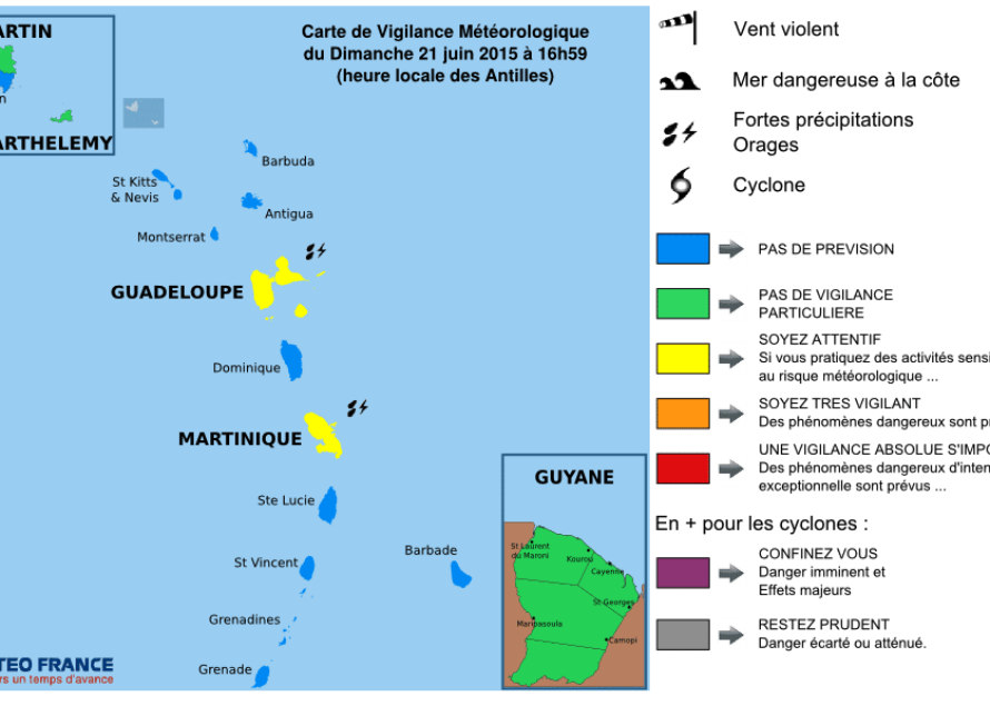 Vigilance JAUNE Guadeloupe pour fortes pluies et orages