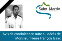 Collectivité de Saint-Martin – Avis de condoléance suite au décès de Monsieur Pierre François Isaac