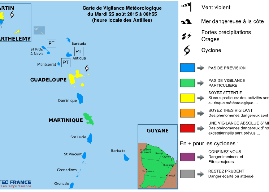 Tempête tropicale ERIKA : Bulletin de suivi VIGILANCE n° 1 Saint-Martin et Saint-Barthélemy du Mardi 25 août 2015 à 08h49