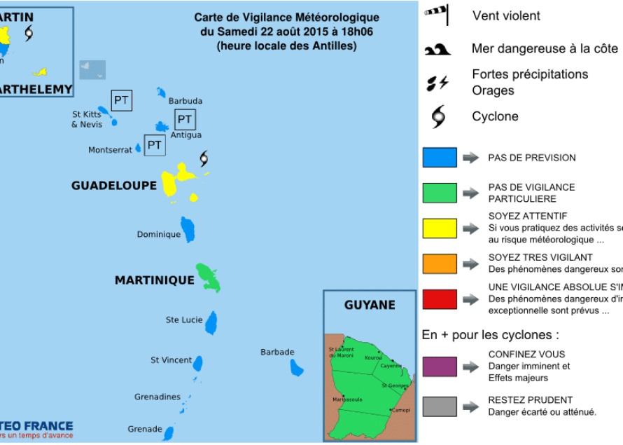 Bulletin de suivi VIGILANCE n° 5 pour les Iles du Nord : Saint-Martin et Saint-Barthélemy du Samedi 22 août 2015 à 18h06