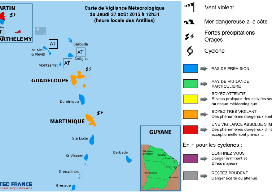 ERIKA : Bulletin de suivi VIGILANCE n° 8 Saint-Martin et Saint-Barthélemy du Jeudi 27 août 2015 à 12h30 légales soit 16:30 UTC