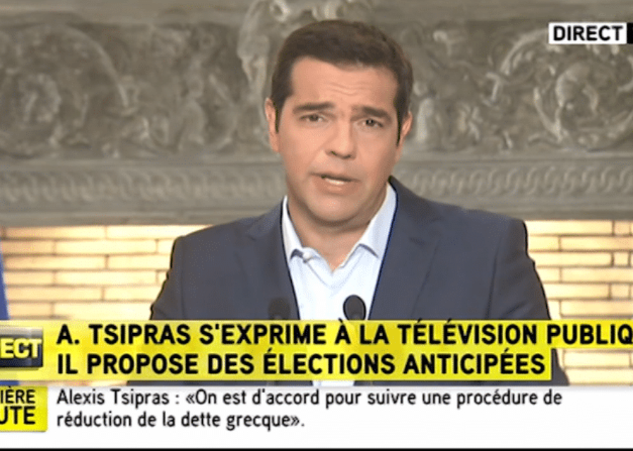 Grèce : Lâché par sa majorité, Alexis Tsipras présente sa démission (Vidéo Itélé)