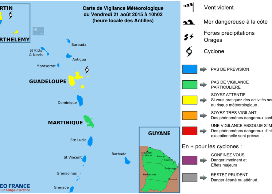 Bulletin de suivi VIGILANCE n° 1 pour les Iles du Nord : Saint-Martin et Saint-Barthélemy du Vendredi 21 août 2015 à 09h52