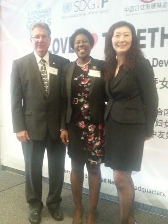 New York State Assemblyman Michael DenDekker (right), Saint-Martin Tourism Office President, Jeanne Rogers-Vanterpool (middle) and Li Li, Executive Vice President of the Sino-America Friendship Association (Left) at the 2015 Empowering Women and Sustainable Development Summit.