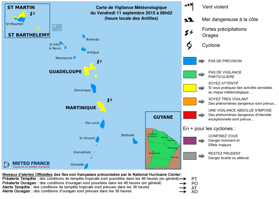Bulletin de suivi VIGILANCE n° 2 IDN : St-Martin et St-Barthélemy du Vendredi 11 septembre 2015 à 06h03