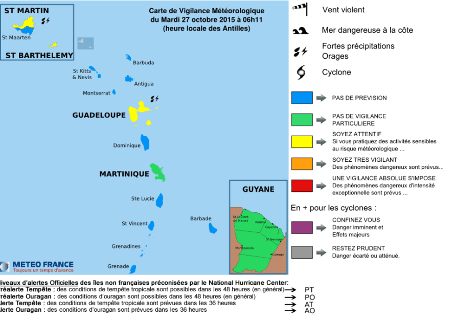 Bulletin de suivi VIGILANCE n° 6 pour les IDN : St-Martin et St-Barthélemy  du Mardi 27 octobre 2015 à 05h53 légales