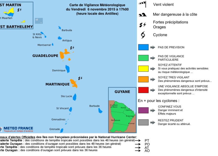 Vigilance Orange Guadeloupe et Martinique, Vigilance Jaune St-Martin et St-Barthélemy