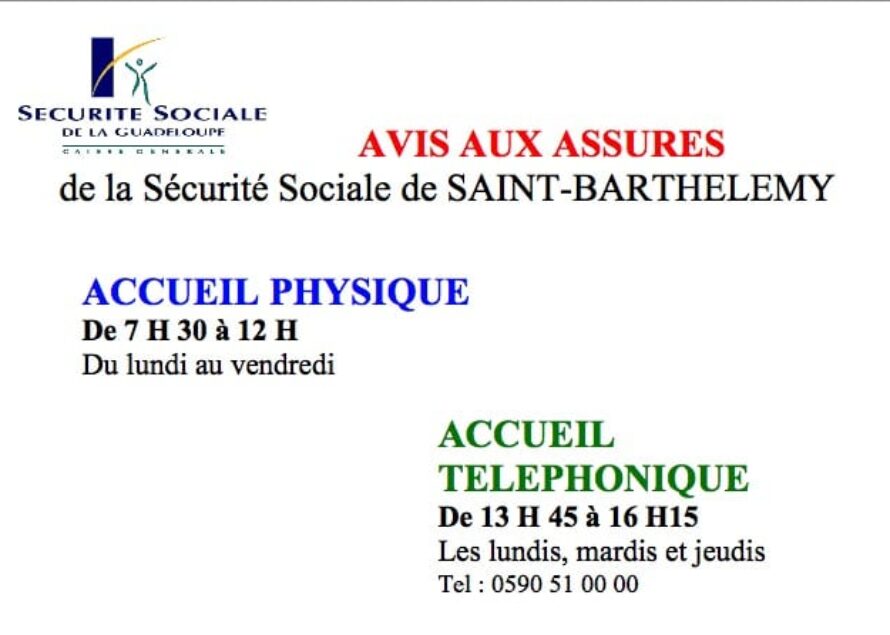 Saint-Barthélemy : Horaires d’accueil du bureau de la sécurité sociale