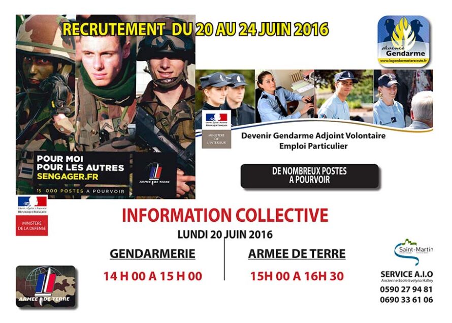 Session de recrutement organisée par l’armée de terre et la gendarmerie à Saint-Martin semaine du 20 juin 2016
