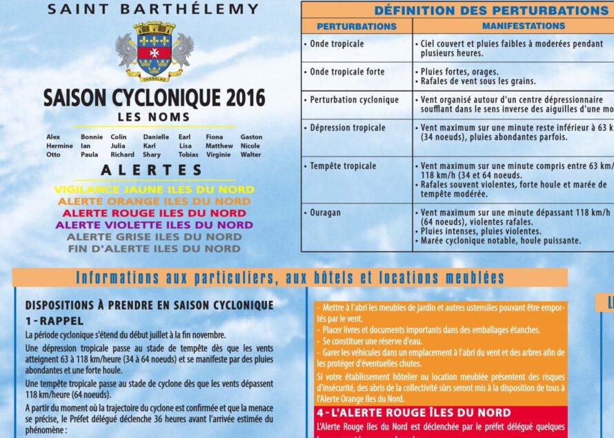 Saint-Barthélemy : La Sécurité Civile Territoriale informe sur les dispositions relatives à la Saison Cyclonique 2016
