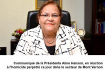 Réaction de la présidente Aline HANSON à l’homicide perpétré ce jour dans le secteur de Mont Vernon