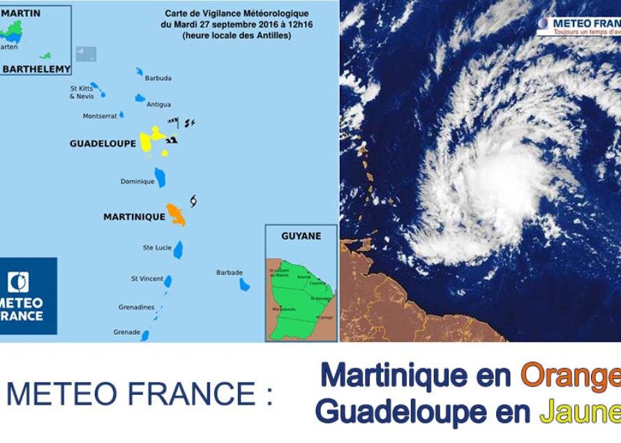 La Martinique en orange pour phénomène cyclonique – La guadeloupe en jaune pour Vents violents, Fortes pluies et Orages, Mer dangereuse à la côte