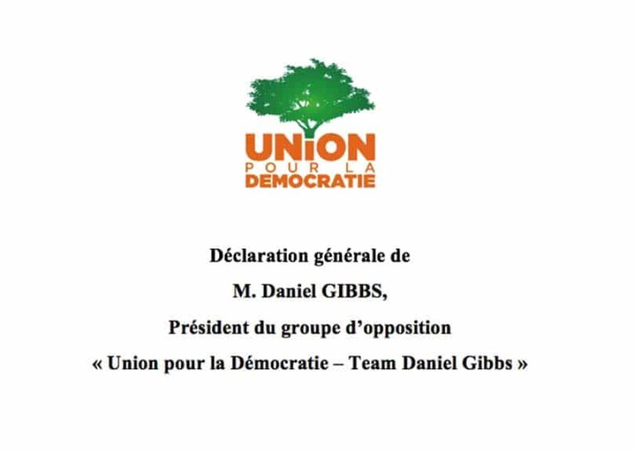 Saint-Martin : Déclaration générale du président du groupe d’opposition “UD-Team Daniel Gibbs” au Conseil territorial de ce jour