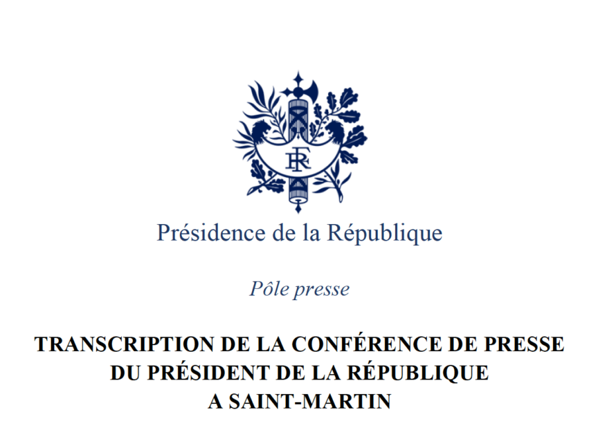 Transcription de la conférence de presse du Président à Saint-Martin