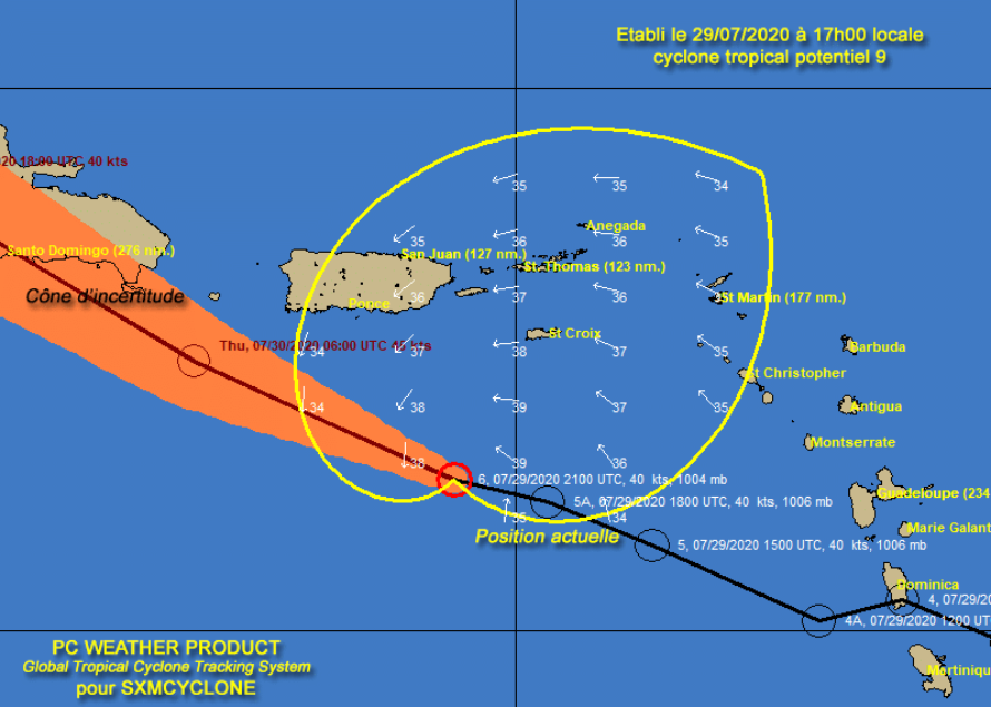 SXMCYCLONE : Le cyclone tropical potentiel n° 9 est situé à 700 Km au Sud Est de Port au Prince