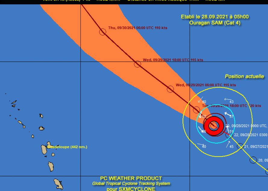 Sxmcyclone : SAM ouragan de catégorie 4 avec des vents atteignant 205 km/h