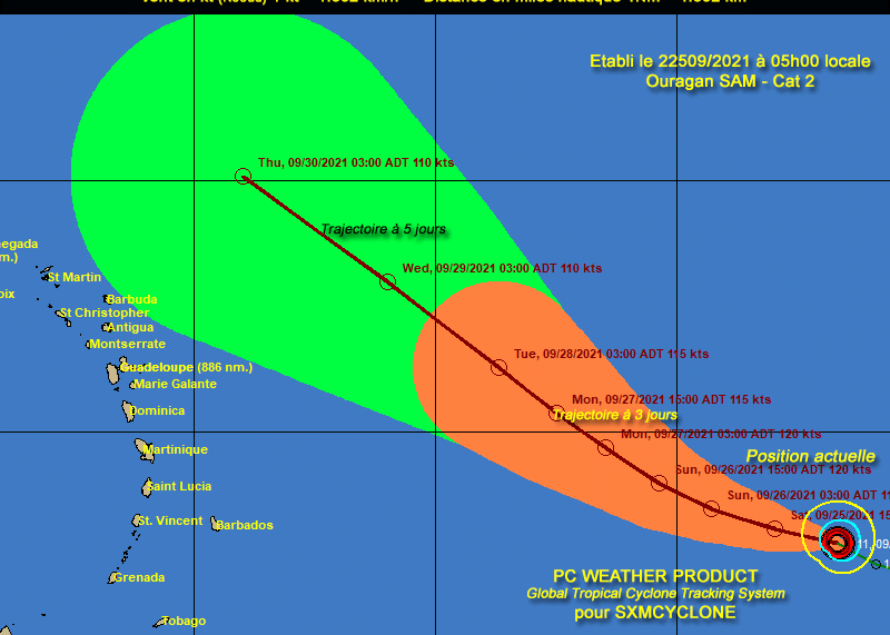 Sxmcyclone : L’ouragan SAM est désormais un ouragan de catégorie 2 et devrait devenir majeur dans la journée