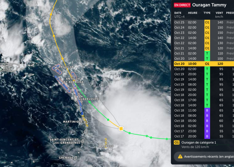 Météo cyclonique : Tammy est un ouragan de catégorie 1